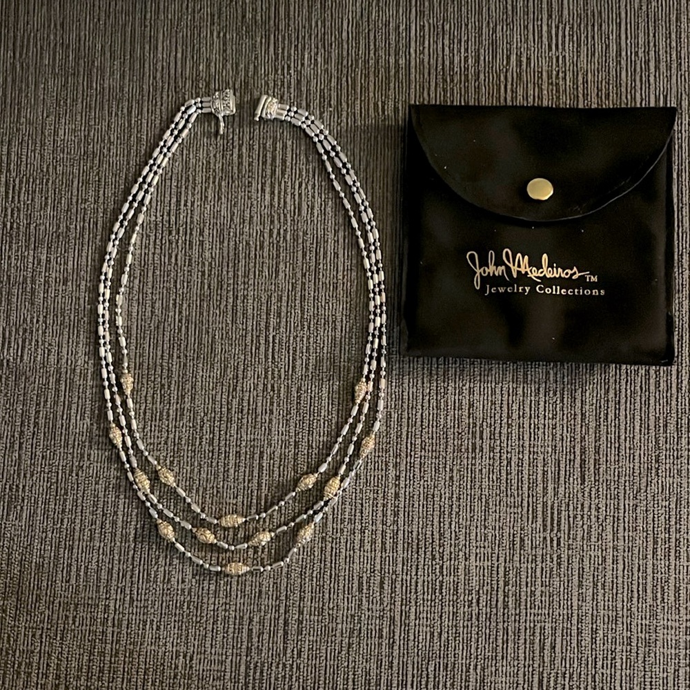 John Medeiros Multi-Strand Hematite and Gold-Tone Bead Necklace